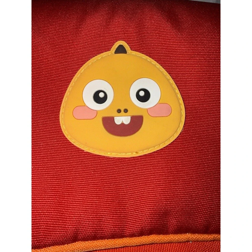 VIPKID Small Orange Backpack Smile Face Patch Zip Padded Adjustable Straps